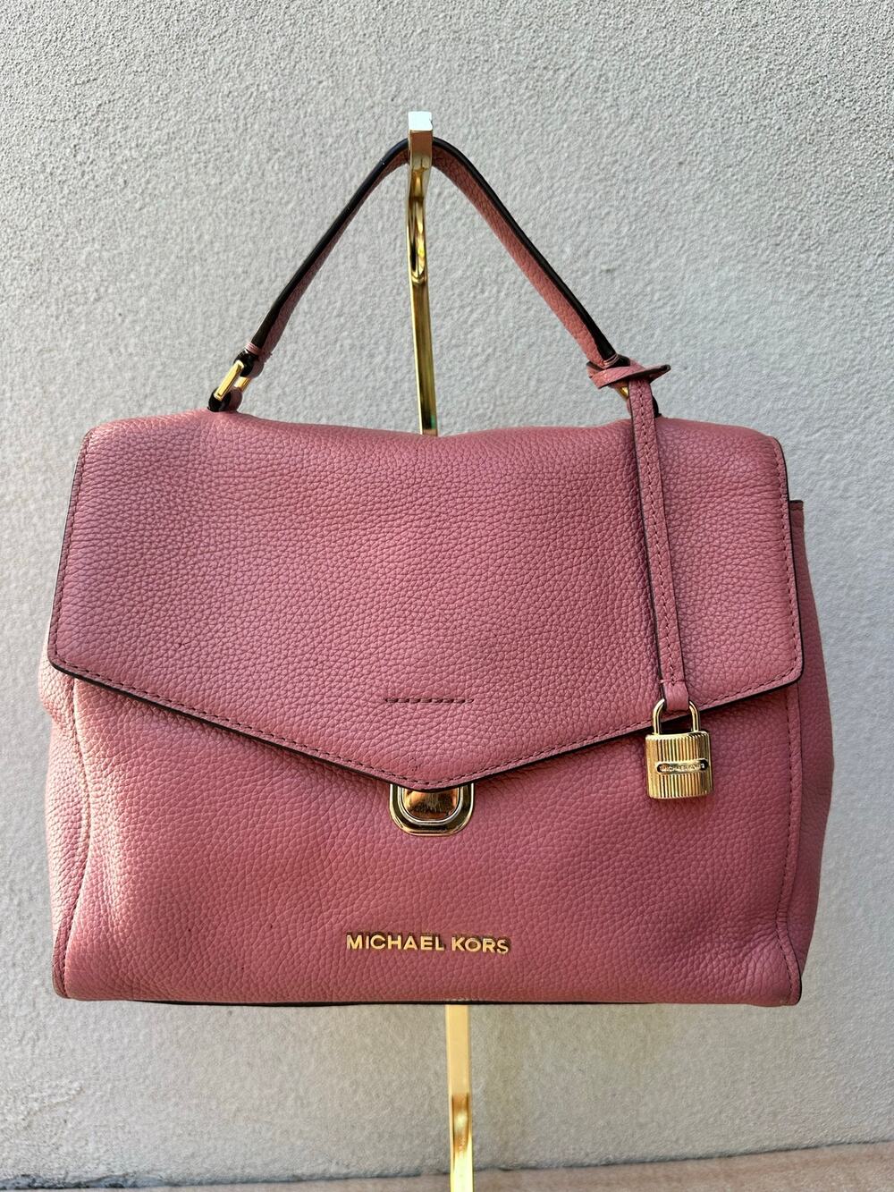 Michael Kors Bristol Medium Leather Satchel Dusty Rose Pink Pebbled Gold Lock